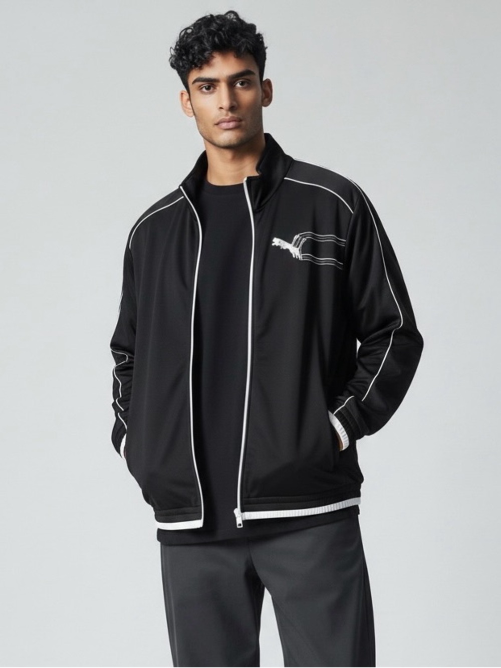 Puma Men's Black and White Track Jacket  - Size XL